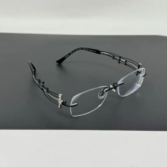 Charmant Eyeglasses XL2010 BK Titan Black Rhinestones Rimless Japan 51 [] 17 135